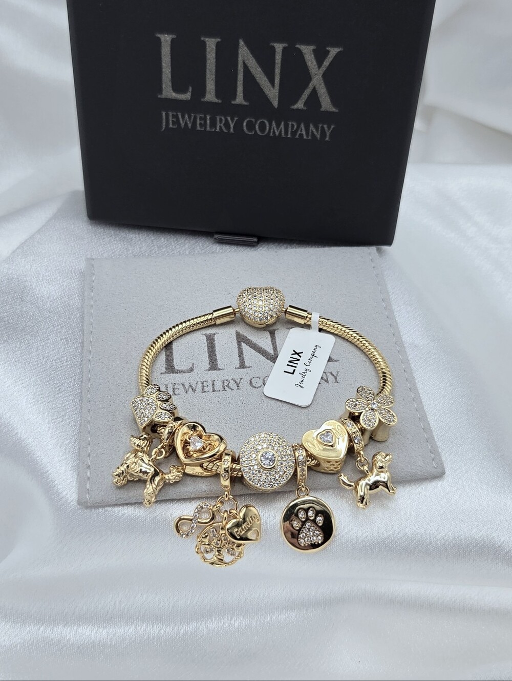 Linx Gold Snake Chain Bracelet With Dog Mom Themed Charms